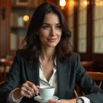 Actrice française élégante dans un café parisien vintage, portrait éditorial en style naturel